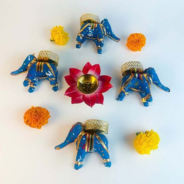 decorative elephant-shaped tea light holders with lotus candle-Giftii